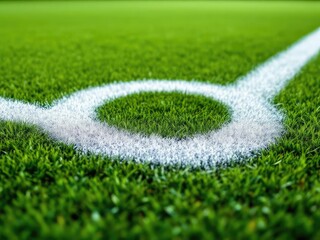 Fresh green grass and white circle lines on a field