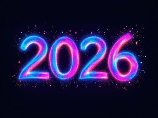 Glowing neon 2026 number on black background
