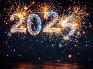Sparkling 2025 new year celebration with festive fireworks display