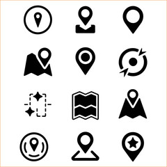 Collection of location pin icons representing navigation and geographic positioning VECTOR © sher jan