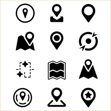 Collection of location pin icons representing navigation and geographic positioning VECTOR