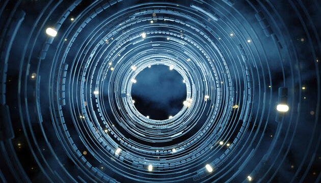 Digital Nexus: Dive into an intricate, abstract digital realm of interconnected circles and data streams, where light and technology intertwine in a mesmerizing display of the future.