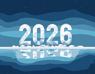 Date of 2026 with reflection in blue abstract water