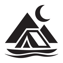 Kayaker silhouette icon with paddle and water waves in black vector logo illustration