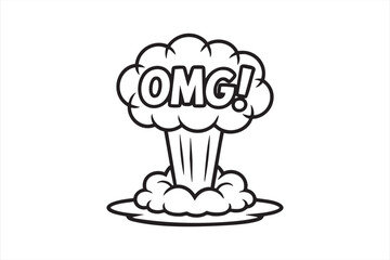 Line art OMG explosion illustration for social media reactions and bold pop-art visuals