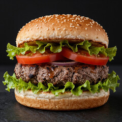 hamburger isolated on black background