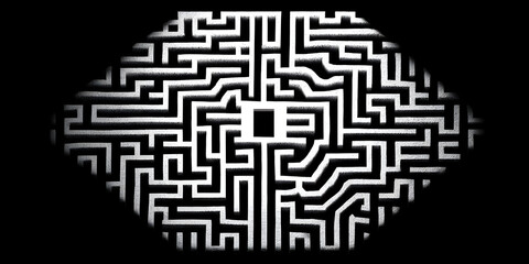 Labyrinth game way. Square maze, simple logic game with labyrinths way. How to find out quiz, finding exit path rebus or logic labyrinth challenge isolated vector illustration