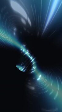 Blue neon quantum physics tunnel simulates nuclear energy sub atomic fusion