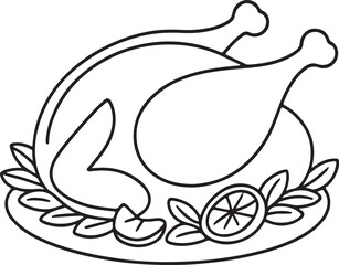 Cooked Chicken Outline Vector