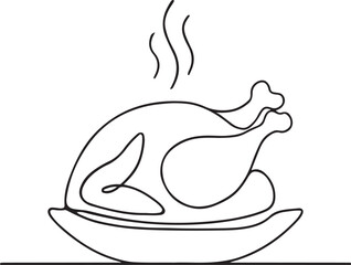 Cooked Chicken Outline Vector