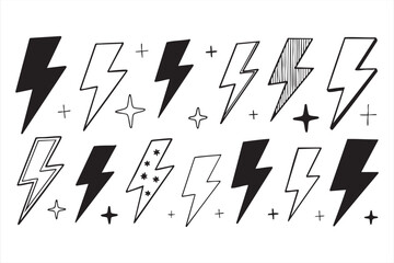 Lightning bolt icon collection for energy graphics, dynamic UI elements, and bold design