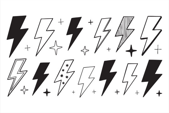 Lightning bolt icon collection for energy graphics, dynamic UI elements, and bold design