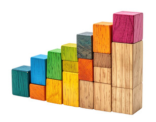 Stacked colorful wooden blocks create a bar chart