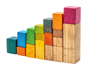 Stacked colorful wooden blocks create a bar chart