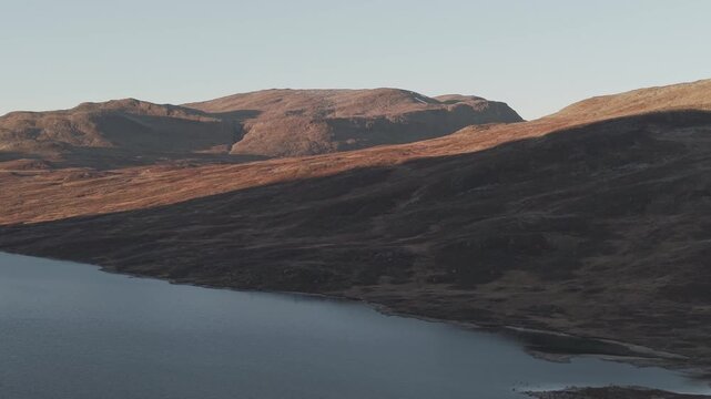 Mountains in Norway at sunset. Drone footage