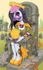 Horror cartoon version of the Queen of Pentacles. Vector illustration.
