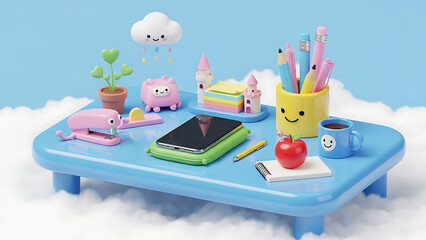 Vector cartoon illustration of a children's birthday party concept with cake, candles, and a gift box design set for people on a social network