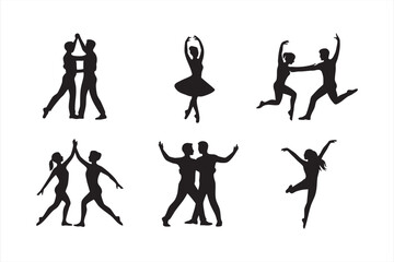Black vector silhouettes of dancers and ballerina