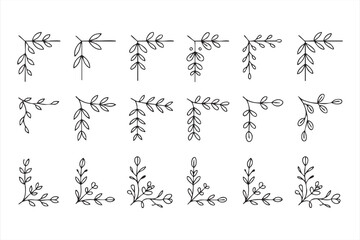 Botanical Corner Leaf Elements for Decorative Frames and Borders