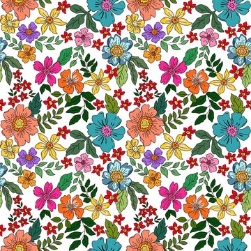 Cute seamless pattern in small flower.Small colorful flowers.