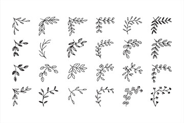 Elegant Leaf Corner Illustration Set for Packaging and Layout Design