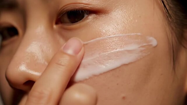 Applying moisturizer to face for skincare routine