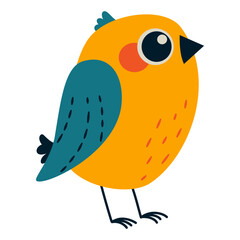 A cute bird with big eyes. Vector illustration in a simple children's style on a white background. . Vector illustration