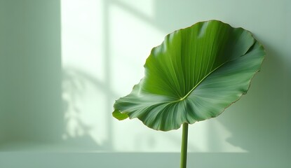 Studio Still Life of Glossy Banana Leaf Showcasing Detailed Venation
