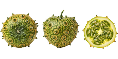 Exotic African Horned Melon Kiwano Fruit Still Life Tropical Vegetable Photography Delicious on transparent background