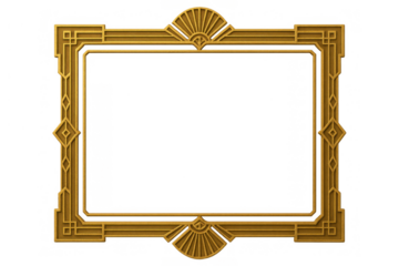 Golden art deco frame displaying elegant geometric shapes and vintage ornament with transparent background