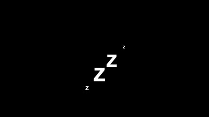 Sleeping zzz on a black screen Sleep concept. Moving z letters animated user interface element Sleeping character effect to add overhead on dark background