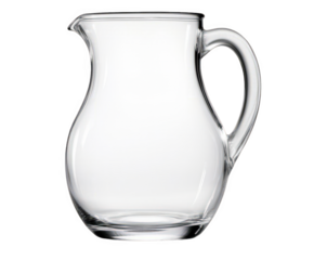 Empty glass pitcher clear and transparent isolated on white background for beverage service