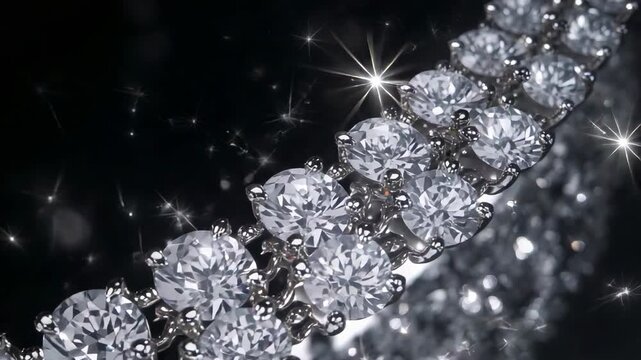 Moving camera tracking tennis bracelet for studio display bringing round gems and prongs into light