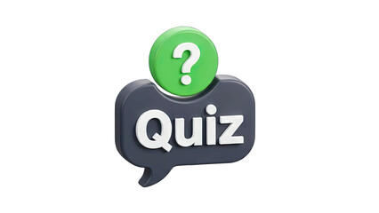 Quiz word in a speech bubble with a green question mark symbol on a transparent background