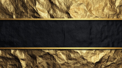 Luxury gold foil texture background with black label strip for text