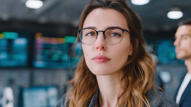 A beautiful female industrial planner organizing production schedules during a midday briefing inside a manufacturing headquarters.