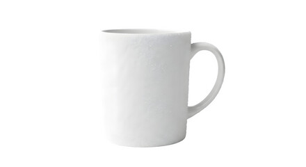 Tall white ceramic mug with handle for coffee or tea isolated on transparent background
