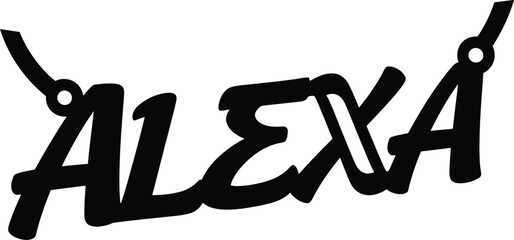 Black Stylized Word Alexa with Decorative Elements on White Background name text