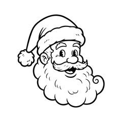Fototapeta premium Santa Claus head in cartoon festive style with fluffy beard and classic hat, cheerful holiday character. Santa head, Santa face, Christmas icon, holiday character, festive art