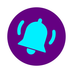 Vibrant cyan bell icon ringing on a purple circle background