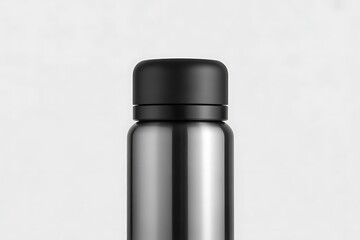 Sleek modern metal water bottle with black cap ready for your branding mockup or product shot in a clean minimalist style perfect for health or fitness ads