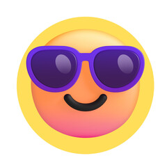 Happy smiley face wearing cool purple sunglasses