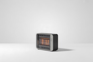Modern portable heater radiating warmth against a clean white backdrop, perfect for minimalist interiors and cozy winter scenes, bringing comfort and style together