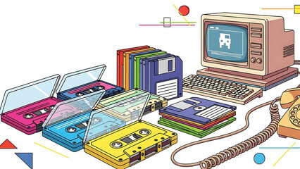 Digital electronic components like a chip and processor are visible on a computer circuit board or motherboard, sometimes isolated on a white background for repair of PC equipment