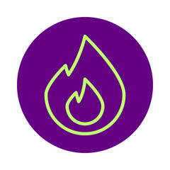 Simple line art flame icon on a purple circle background