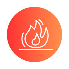 Simple white outline of a flame on a warm orange gradient circle