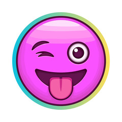 Winking pink emoji with tongue out and rainbow border
