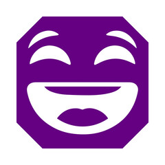 Purple octagon with a joyful laughing face icon