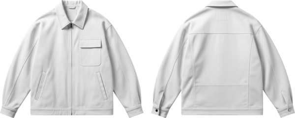 Blank White Bomber Jacket Mockup Front and Back Views on Transparent Background