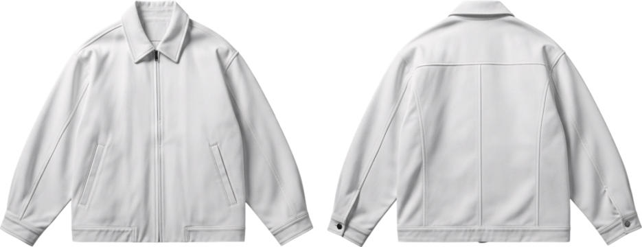 Stylish White Bomber Jacket Front and Back View on Transparent Background